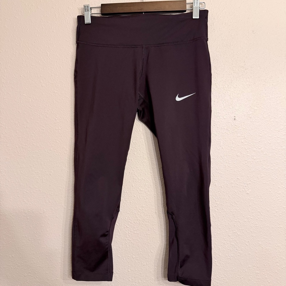 Nike Dri-FIT Women Purple Running Leggings Cropped Tights Zipper Pocket Small